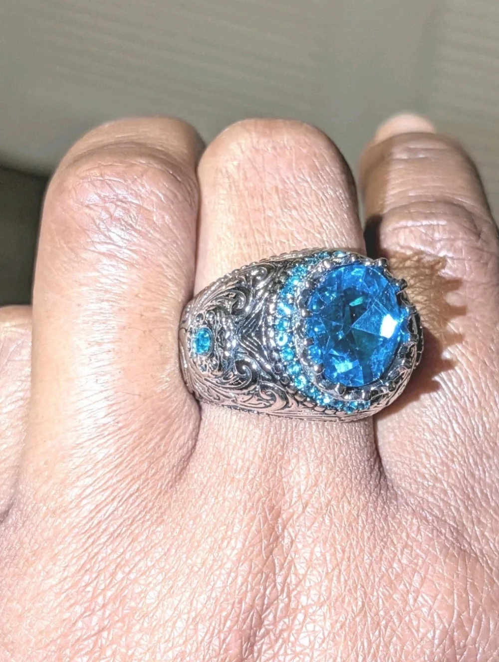Men's Turkish Vintage Style Ring Silver Plated 5 Ct Lab-Created Sapphire Sz 10